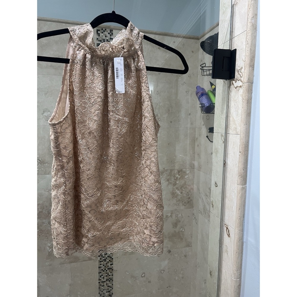 J Crew Womens Sparkly Lace Top Bow Tie Back Gold Beige AG852 NWT S Small